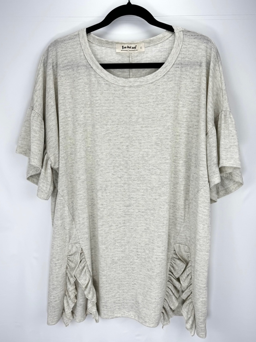Heather Gray Ruffle Accent an Sleeve Short Sleeve Top